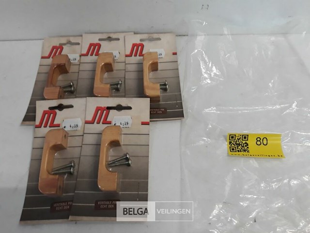 5 x meubelgreep hout beuk 64 mm - afbeelding 2 van  3