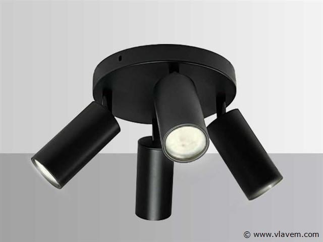 5 x ronde opbouwspot – 4 x gu10 – draaibare spots – zwart - afbeelding 2 van  6