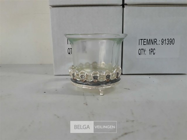 5 x t-lichthouder glas op metalen voet 6 cm - afbeelding 3 van  3