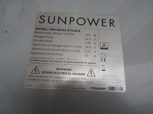 5 x zonnepaneel sunpower max3 375 (1.875 wp) - afbeelding 4 van  4