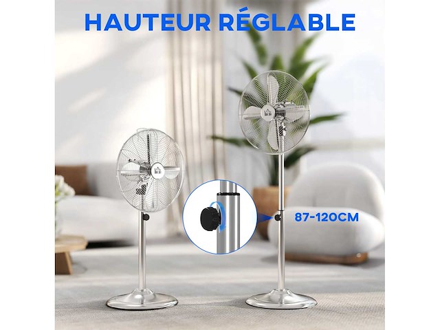 50 w hoogteverstelbare voetstukventilator 87-120 cm, 3 versnellingen - afbeelding 4 van  4