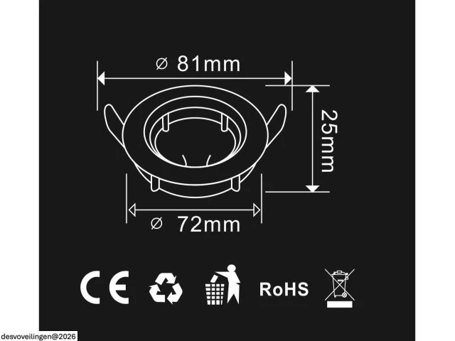 50 x downlight fitting – draaibaar – gu10 – wit – ip20 - afbeelding 5 van  6