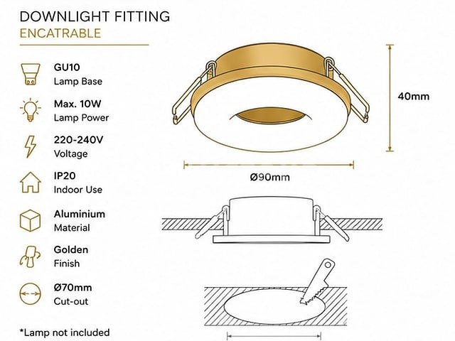 50 x downlight fitting – gu10 – goud – ø70mm – ip20 – kadife - afbeelding 2 van  5