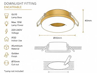 50 x downlight fitting – gu10 – goud – ø70mm – ip20 – kadife - afbeelding 2 van  5
