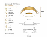 50 x downlight fitting – gu10 – goud – ø70mm – ip20 – kadife - afbeelding 3 van  5