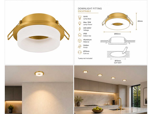 50 x downlight fitting – gu10 – goud – ø70mm – ip20 – kadife - afbeelding 5 van  5
