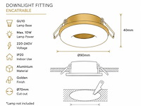 50 x downlight fitting – gu10 – goud – ø70mm – ip20 – kadife - afbeelding 3 van  5