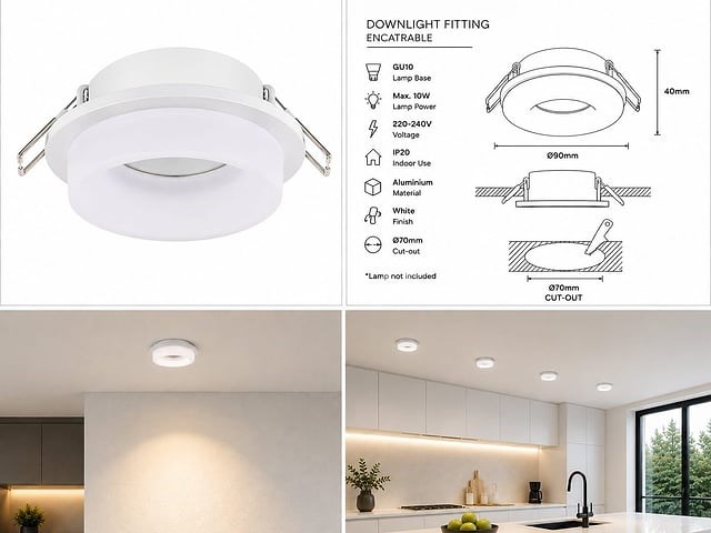 50 x downlight fitting – gu10 – wit – ø70mm – ip20 – kadife - afbeelding 5 van  5