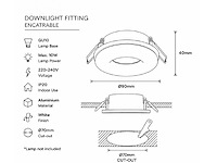 50 x downlight fitting – gu10 – wit – ø70mm – ip20 – kadife - afbeelding 2 van  3