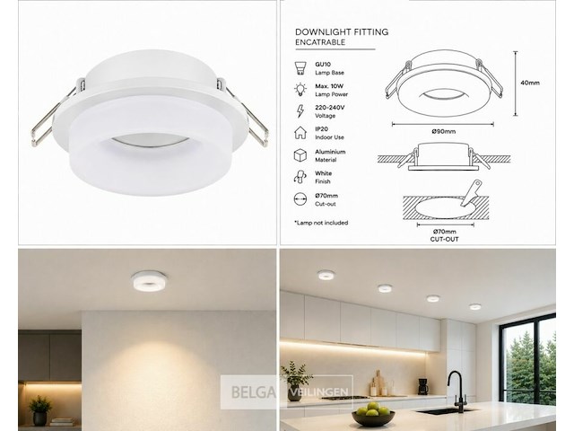 50 x downlight fitting – gu10 – wit – ø70mm – ip20 – kadife - afbeelding 6 van  6