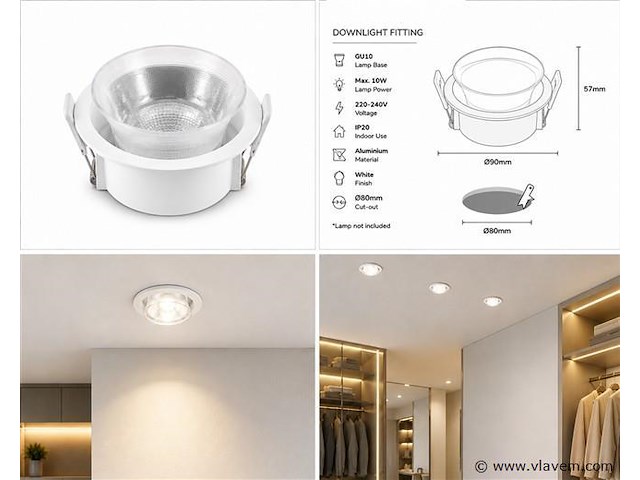 50 x downlight fitting – gu10 – wit – ø90mm – ip20 – mint-1 - afbeelding 3 van  4