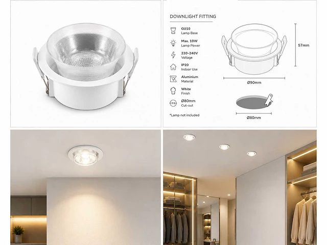 50 x downlight fitting – gu10 – wit – ø90mm – ip20 – mint-1 - afbeelding 3 van  4