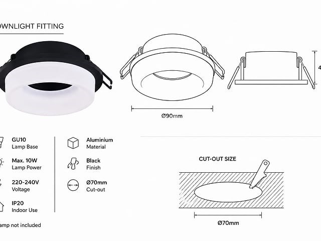 50 x downlight fitting – gu10 – zwart – ø70mm – ip20 – kadife - afbeelding 5 van  5