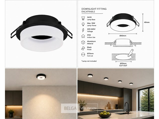 50 x downlight fitting – gu10 – zwart – ø70mm – ip20 – kadife - afbeelding 6 van  6
