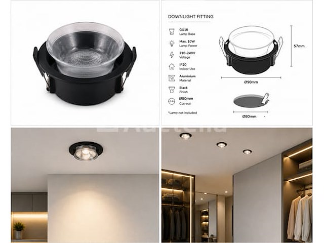 50 x downlight fitting – gu10 – zwart – ø90mm – ip20 – mint-1 - afbeelding 1 van  4