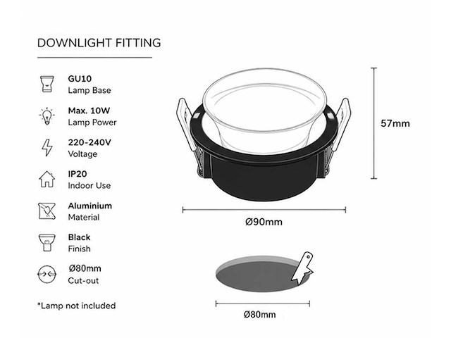 50 x downlight fitting – gu10 – zwart – ø90mm – ip20 – mint-1 - afbeelding 4 van  4