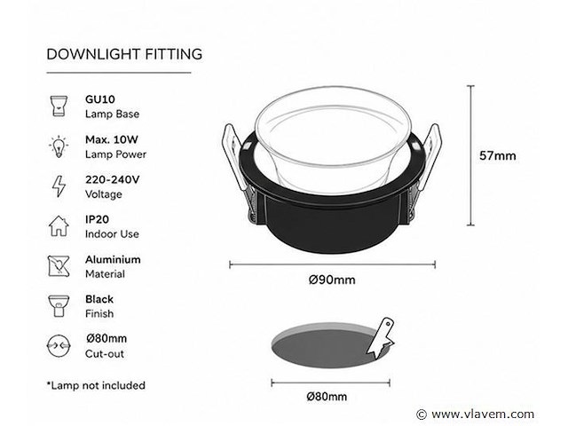 50 x downlight fitting – gu10 – zwart – ø90mm – ip20 – mint-1 - afbeelding 4 van  4
