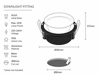 50 x downlight fitting – gu10 – zwart – ø90mm – ip20 – mint-1 - afbeelding 4 van  4