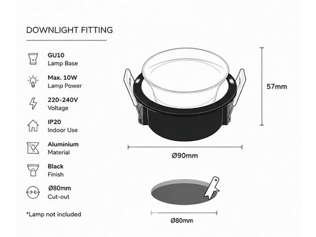 50 x downlight fitting – gu10 – zwart – ø90mm – ip20 – mint-1 - afbeelding 5 van  5