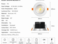 50 x led downlight – 7w – draaibaar – dimbaar – 3000k warm – zilver - afbeelding 2 van  3