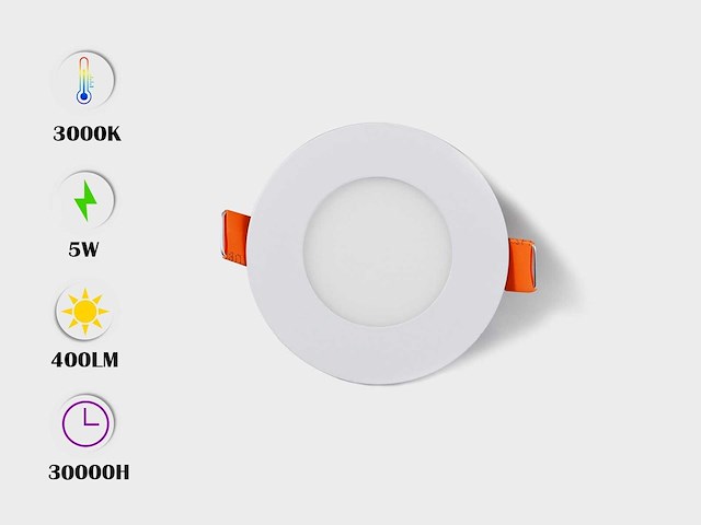 50 x led paneel – rond inbouw – 5w – 3000k warm wit – ip20 - afbeelding 1 van  4