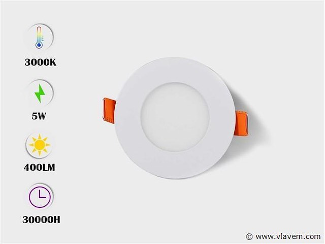 50 x led paneel – rond inbouw – 5w – 3000k warm wit – ip20 - afbeelding 1 van  4