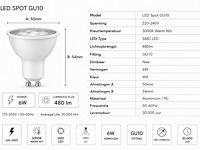 50 x led spot gu10 – 6w – 3000k warm wit – ip20 - afbeelding 4 van  5