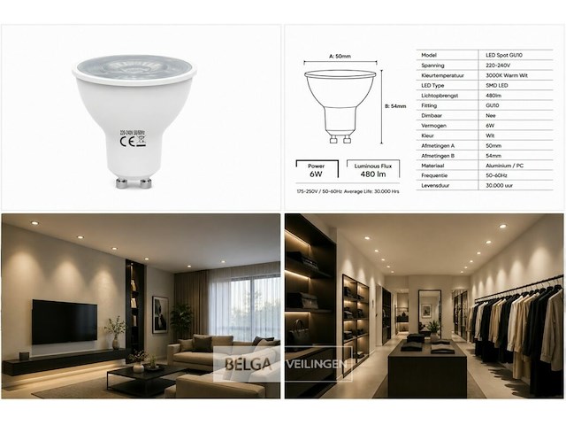 50 x led spot gu10 – 6w – 3000k warm wit – ip20 - afbeelding 5 van  5