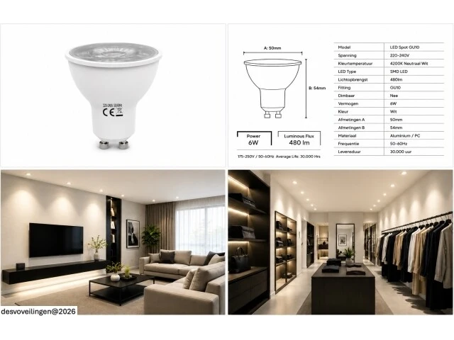 50 x led spot gu10 – 6w – 4200k neutraal wit – ip20 - afbeelding 5 van  5