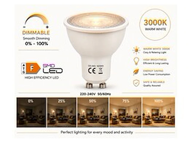 50 x led spot gu10 – 6w – dimbaar – 3000k warm wit – ip20 - afbeelding 1 van  5