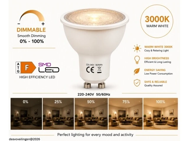 50 x led spot gu10 – 6w – dimbaar – 3000k warm wit – ip20 - afbeelding 2 van  5
