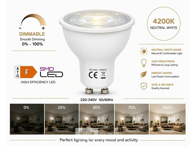 50 x led spot gu10 – 6w – dimbaar – 4200k neutraal wit – ip20 - afbeelding 2 van  5
