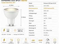 50 x led spot gu10 – 6w – dimbaar – 4200k neutraal wit – ip20 - afbeelding 4 van  5