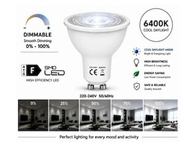 50 x led spot gu10 – 6w – dimbaar – 6400k koud wit – ip20 - afbeelding 1 van  5
