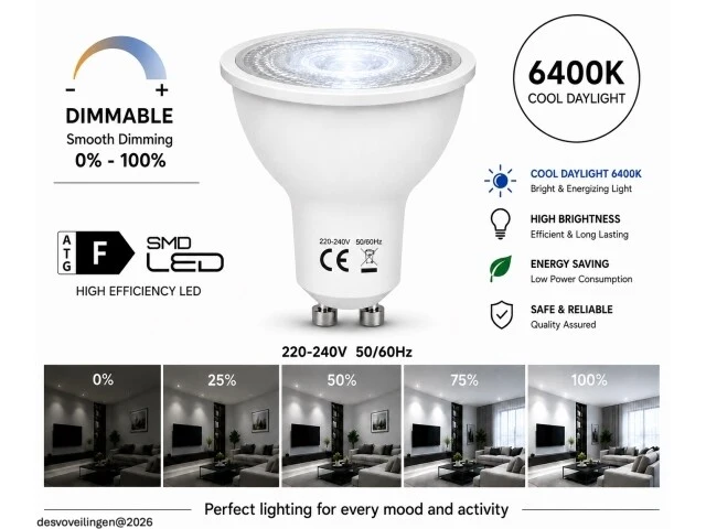 50 x led spot gu10 – 6w – dimbaar – 6400k koud wit – ip20 - afbeelding 2 van  5