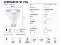 50 x led spot gu10 – 6w – dimbaar – 6400k koud wit – ip20 - afbeelding 3 van  4