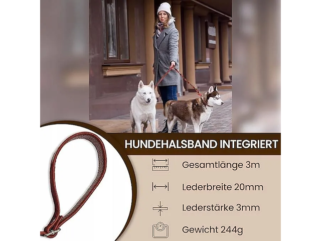 50x multifunctionele hondenlijn echt leder 3m bruin - afbeelding 3 van  3