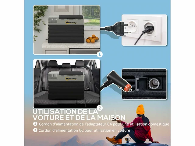 56l draagbare compressie-elektrische koeler met eco/max-modi, telescopische stang en wielen, zwart - afbeelding 5 van  5