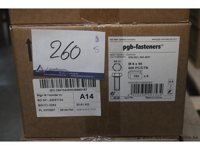 5x 600 zeskantbouten, m 8 x 90, 20 kg, pgb fasteners - afbeelding 1 van  1
