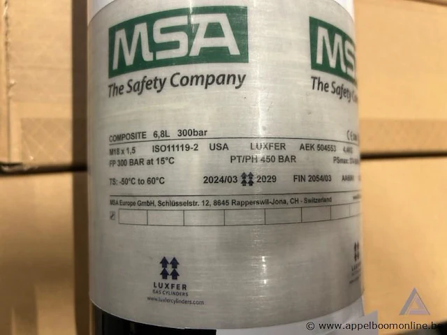 5x ademluchtcilinder msa luxfer composite 6,8l, vuldruk 300 bar - afbeelding 2 van  4