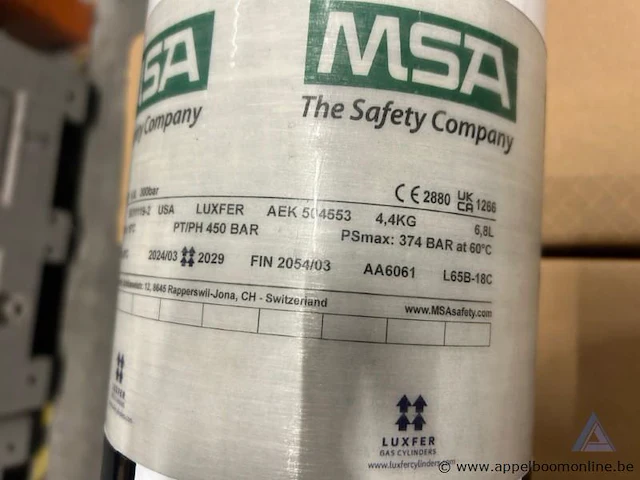 5x ademluchtcilinder msa luxfer composite 6,8l, vuldruk 300 bar - afbeelding 3 van  4
