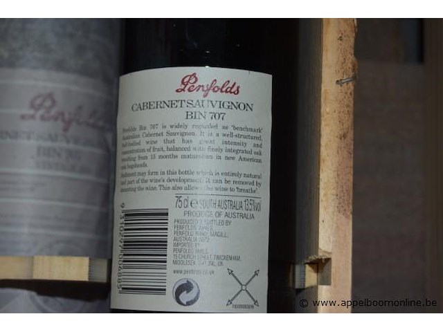 5x fles rode wijn, penfolds, cabernet sauvignon bin 707, 1998, 75cl - afbeelding 3 van  3