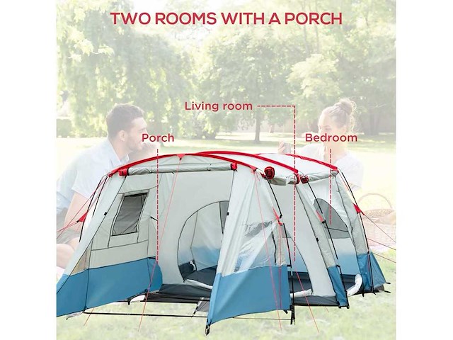 6-8 personen tunneltent, kampeertent met kamer - afbeelding 5 van  7