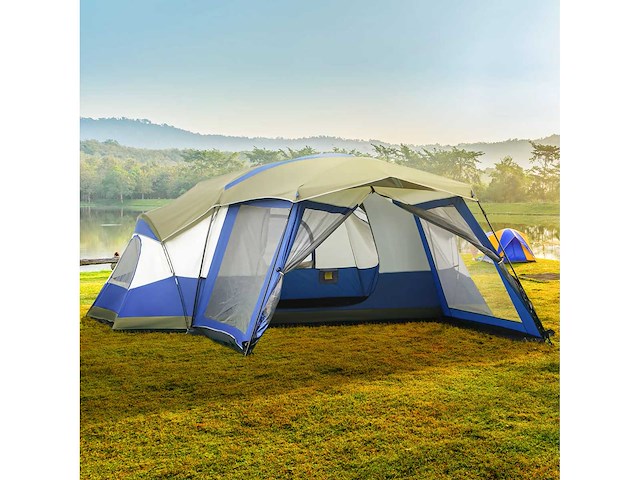 6-8 persoons kampeertent familie-tent met 2 ramen luifel - afbeelding 1 van  3