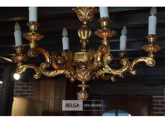 6-armige kroonluchter uit hout goud geschilderd - afbeelding 3 van  4