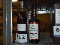 6 diverse fles sterke drank wo. armagnac dartigalongue bas armagnac cuvée louis philippe 40% vol en whisky royal canadian blended canadian whisky 5 year old 40% vol 70cl - afbeelding 1 van  2