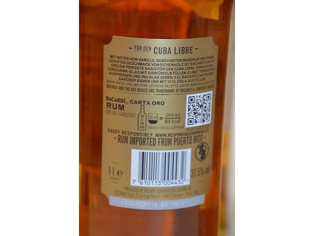6 flessen bacardi carta oro rum 1l - afbeelding 5 van  5