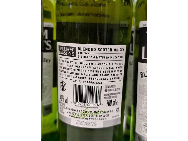 6 flessen whisky william lawsons 40,00% 70cl - afbeelding 6 van  6