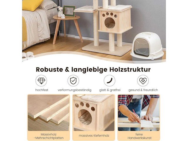 6-lagige houten krabpaal, 170 cm - afbeelding 6 van  8