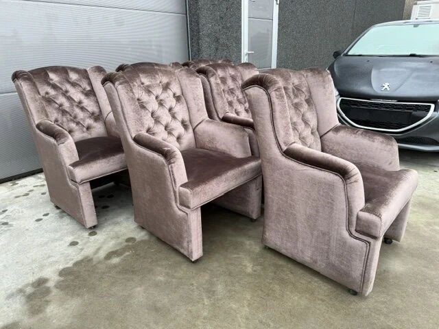 6 mobiele luxe fluwelen eetkamerfauteuil's - afbeelding 1 van  8